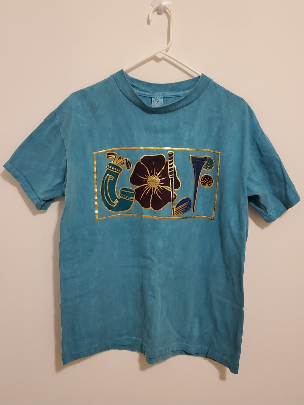 Golf Tuff Tee 100% Cotton T Shirt blue Tie Dye Style Floral Fun Large